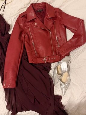 Most perfect going out red leather jacket